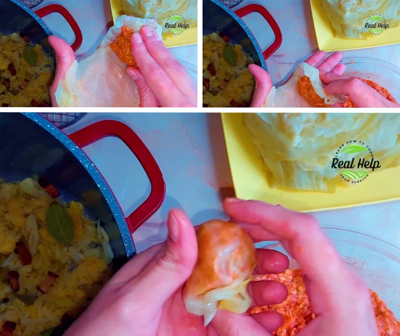 Process Shots Showing How to Make Romanian Cabbage Rolls