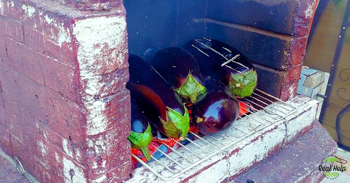 Charred Grilled Eggplants on a BBQ, Showcasing Their Smoky Exterior.