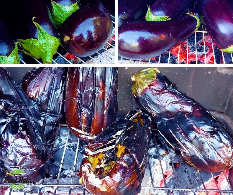 Process Shots Showing How to Make Grilled Eggplants.