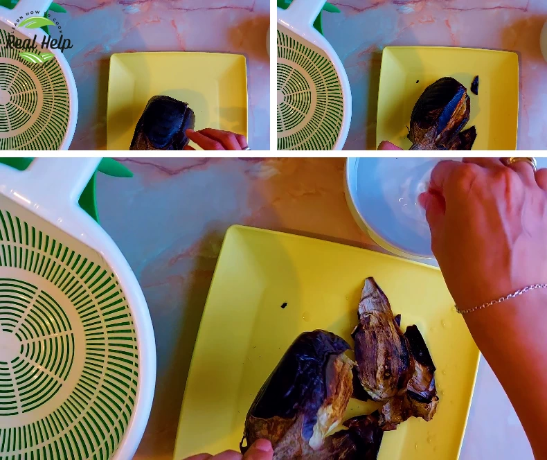 Process Shots Showing How to Make Grilled Eggplants.