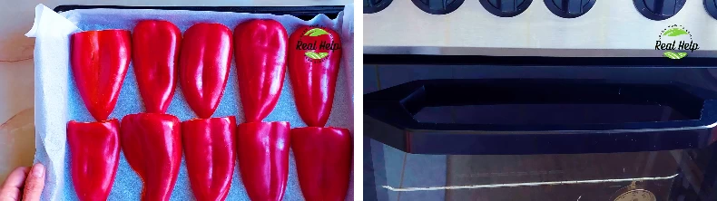 Process Shots Showing How to Make Grilled Peppers.