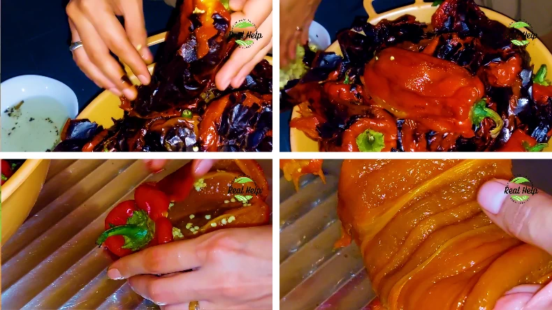 Process Shots Showing How to Make Grilled Peppers.