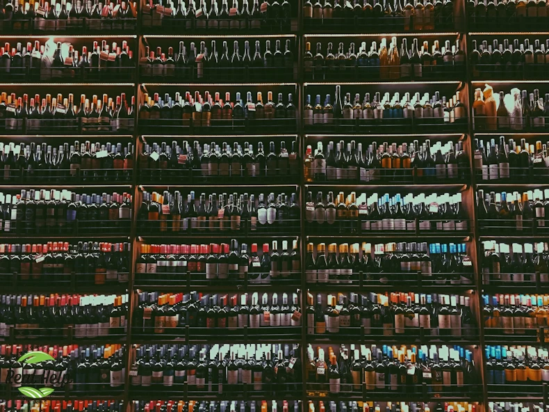 A Vast Wall of Diverse Wine Bottles in an Italian Eatery, Showcasing the Country's Rich Viticulture Heritage, Waiting to Be Paired with Delectable Dishes Like Grilled Eggplants.