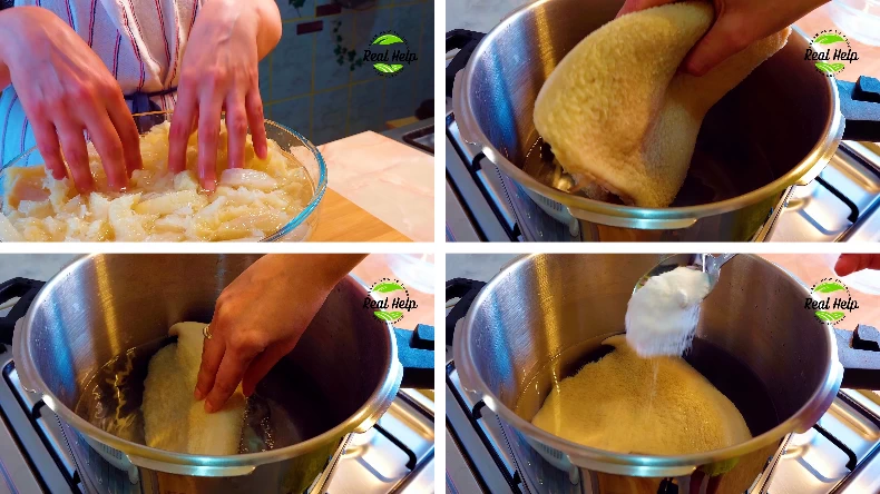 Process Shots Showing How to Make Romanian Tripe Soup.