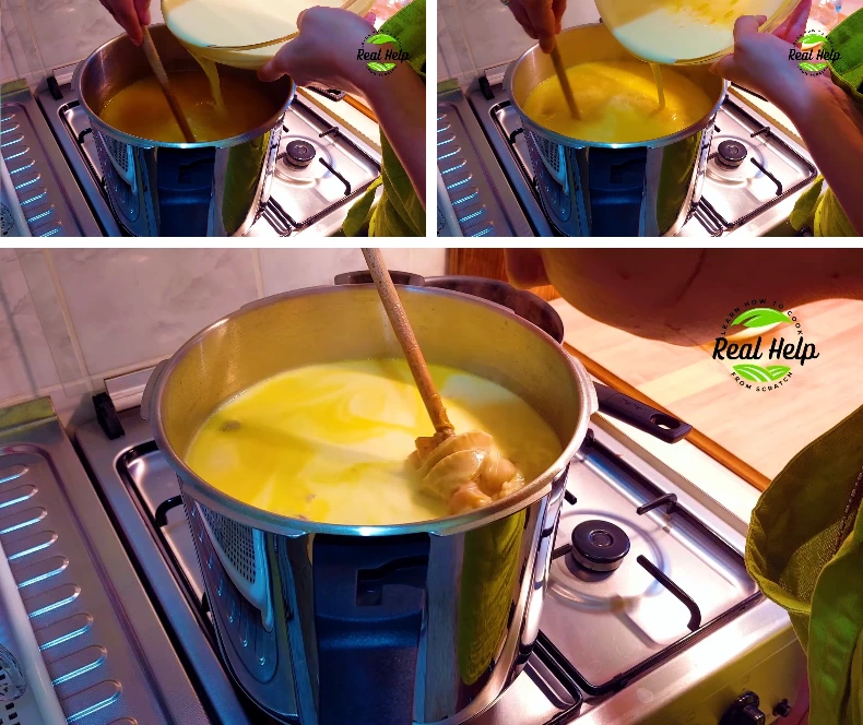 Process Shots Showing How to Make Romanian Tripe Soup.
