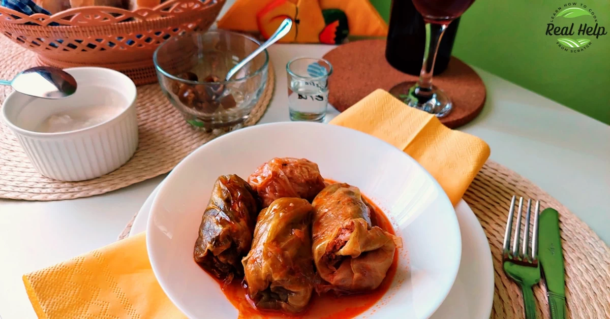 Tasty Cabbage Rolls On a White Plate.