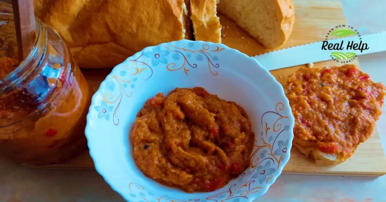Traditional Romanian Zacusca Spread Generously on a Slice of Crusty Bread.